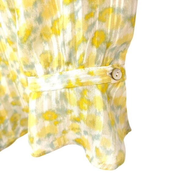 ROSE & OLIVE Long Sleeved Sheer Blouse Butter Yellow Pastel Green Floral Size S - Picture 3 of 8